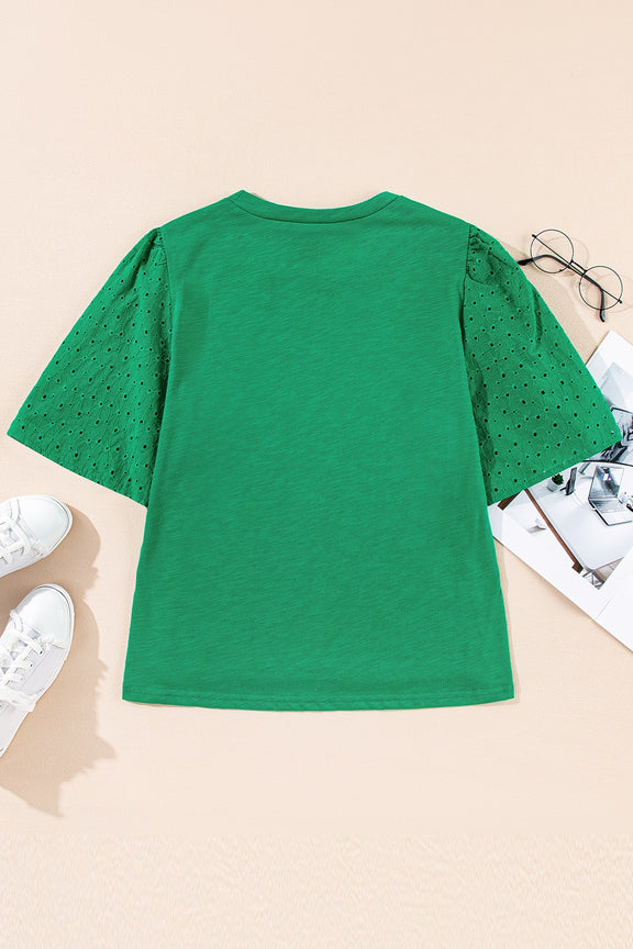 Eyelet Embroidered Patchwork Top