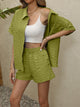 Collared Neck Short Sleeve Top and Shorts Set Lime