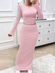 Striped Boat Neck Top and Skirt Set Blush Pink