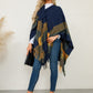 Fringe Contrast Plaid Poncho