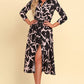 Printed Button Front Belted Midi Dress