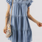 Ruffled Round Neck Cap Sleeve Denim Dress