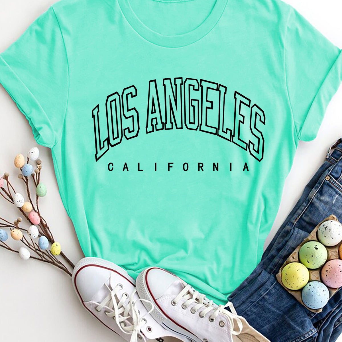 LOS ANGELES CALIFORNIA Round Neck T-Shirt Aqua