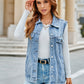 Pocketed Button Up Sleeveless Denim Jacket