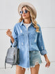 Distressed Raw Hem Dropped Shoulder Denim Jacket Light Blue