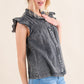 And The Why Full Size Ruffled Button Up Cap Sleeve Denim Top