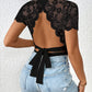 Perfee Lace Backless Round Neck Bodysuit