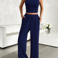 Mock Neck Sleeveless Top and Drawstring Pants Set