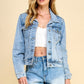 Veveret Button Up Pearl Detail Long Sleeve Denim Jacket