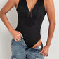 Perfee Spliced Lace Deep V Sleeveless Bodysuit