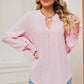 Eyelet Notched Long Sleeve T-Shirt