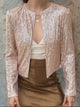 Full Size Sequin Open Front Cropped Jacket Rose Gold