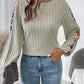 Embroidered Round Neck Long Sleeve Top