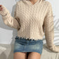 Cable-Knit Dropped Shoulder Hooded Sweater