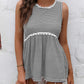 Ivy Lane Striped Lace Trim Round Neck Tank