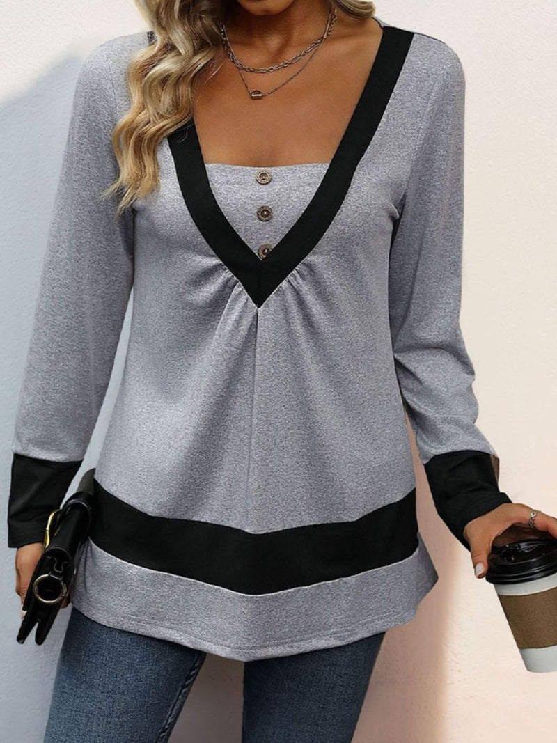 Perfee Contrast Long Sleeve T-Shirt