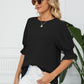 Pleated Flounce Sleeve Keyhole Blouse