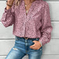 Printed Notched Long Sleeve Blouse