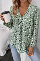 Printed V-Neck Long Sleeve Blouse Sage
