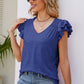 Smocked Flutter Sleeve V-Neck Top