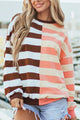 Striped Round Neck Long Sleeve Sweatshirt Tangerine
