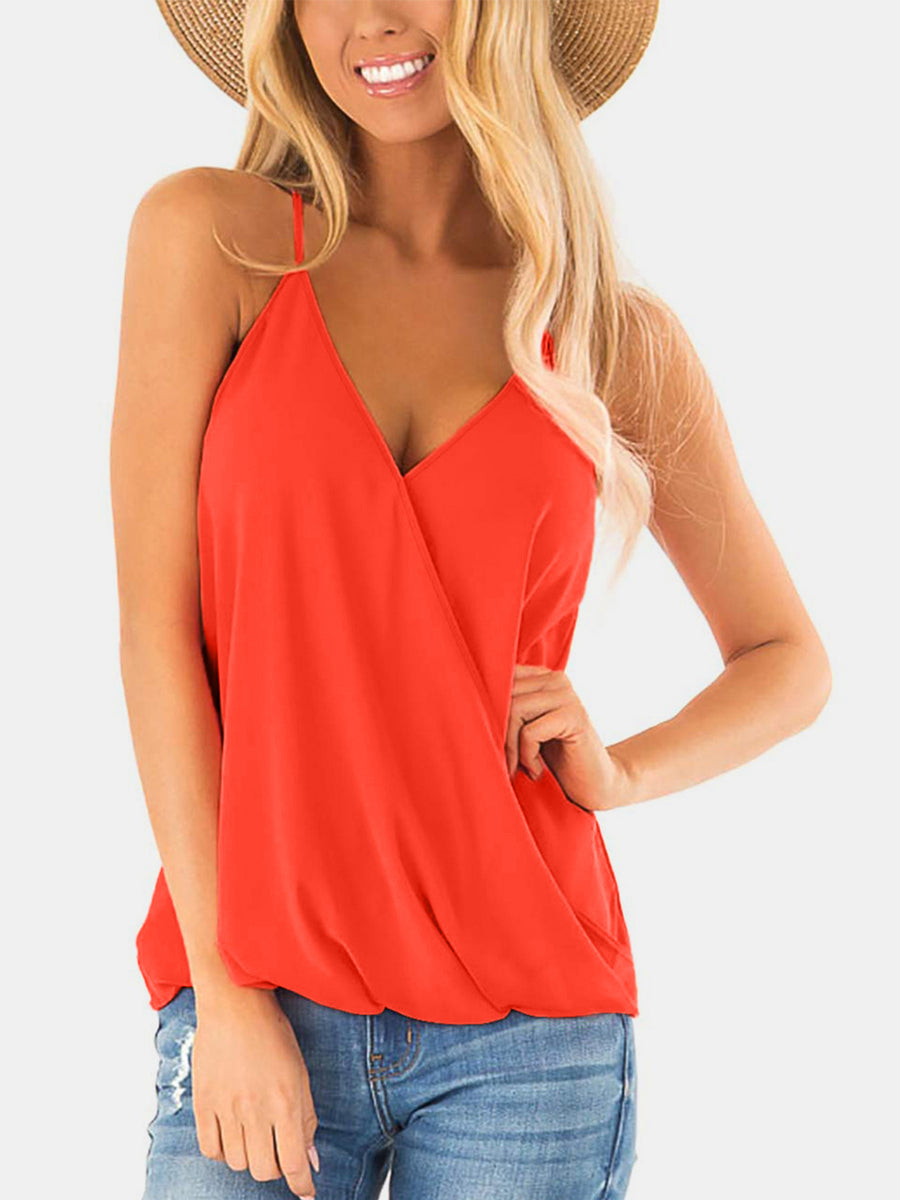 Full Size Surplice Spaghetti Strap Top Orange