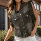 Raw Hem Ruffled Cap Sleeve Denim Jacket