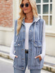 Drawstring Hooded Sleeveless Denim Jacket Light Blue