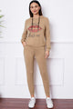 SHUT UP AND KISS ME Lip Graphic Hooded Top and Drawstring Pants Set Khaki
