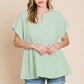 Cotton Bleu by Nu Lab Ruched Notched Short Sleeve Blouse