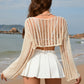 Openwork Boat Neck Long Sleeve Cover-Up