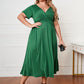 Plus Size Short Sleeve Surplice Neck Midi Dress