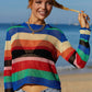 Rainbow Stripe Openwork Long Sleeve Cover-Up