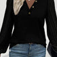 Decorative Button V-Neck Lantern Sleeve Blouse