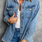 Button Up Pocketed Raw Hem Denim Jacket