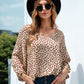 Printed V-Neck Balloon Sleeve Blouse