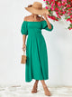 Off-Shoulder Balloon Sleeve Midi Dress Turquoise