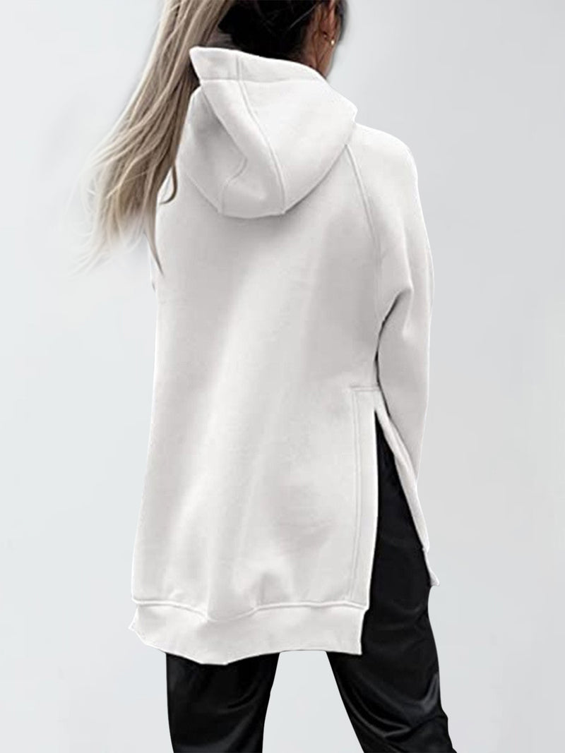 Slit Pocketed Raglan Sleeve Hoodie