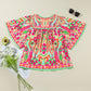 Plus Size Printed Round Neck Half Sleeve Blouse