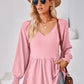 V-Neck Lantern Sleeve Blouse