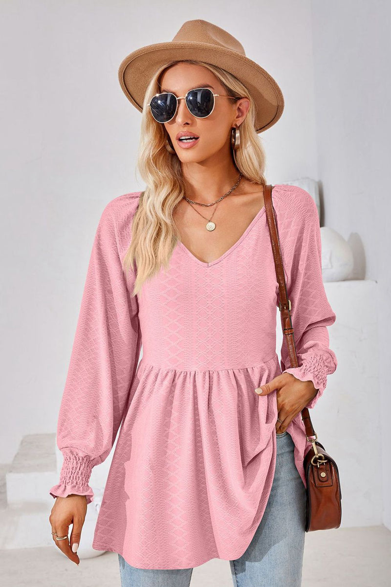 V-Neck Lantern Sleeve Blouse