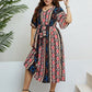 Plus Size Bohemian V-Neck Tie Belt Midi Dress