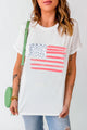 US Flag Round Neck Short Sleeve T-Shirt White