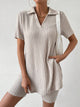 Johnny Collar Short Sleeve Top and Shorts Set Tan