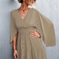 Decorative Button Smocked Waist Surplice Dress