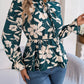 Printed Tie Neck Flounce Sleeve Blouse