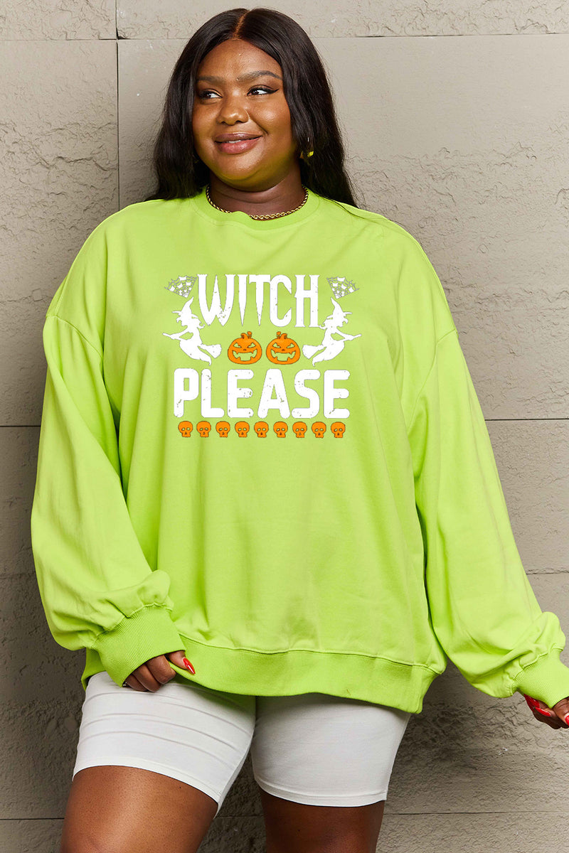 Simply Love Full Size WITCH PLEASE Graphic Sweatshirt Lemon