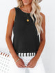 Cutout Tassel Round Neck Tank Black