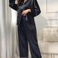 Contrast Piping Button-Up Top and Pants Pajama Set