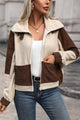 Perfee Color Block Zip Up Pocketed Jacket Chocolate
